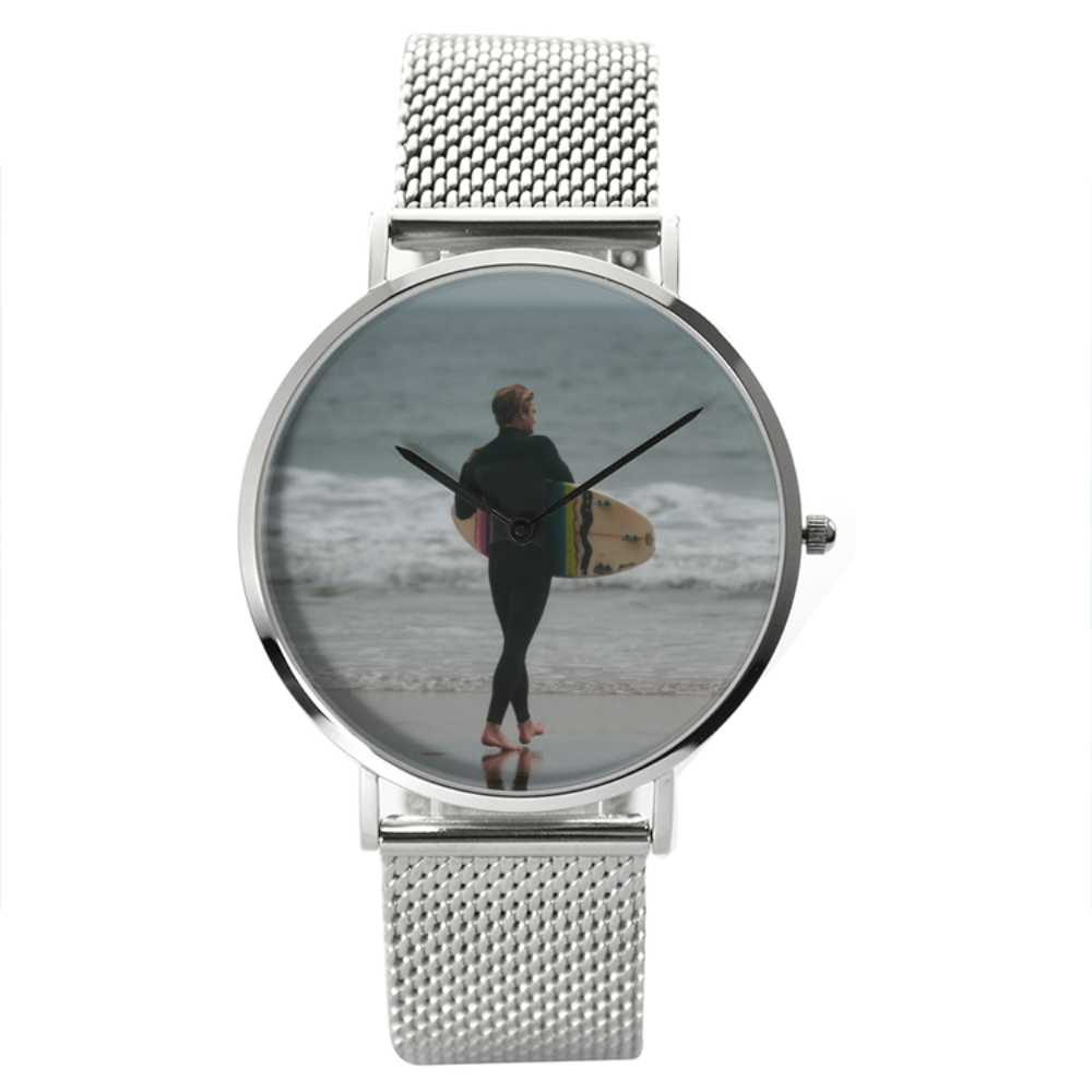 Surf’s Up - Waterproof Quartz Stainless Steel Band Watch Silver Printy6 Lifestyle - Tracy McCrackin Photography