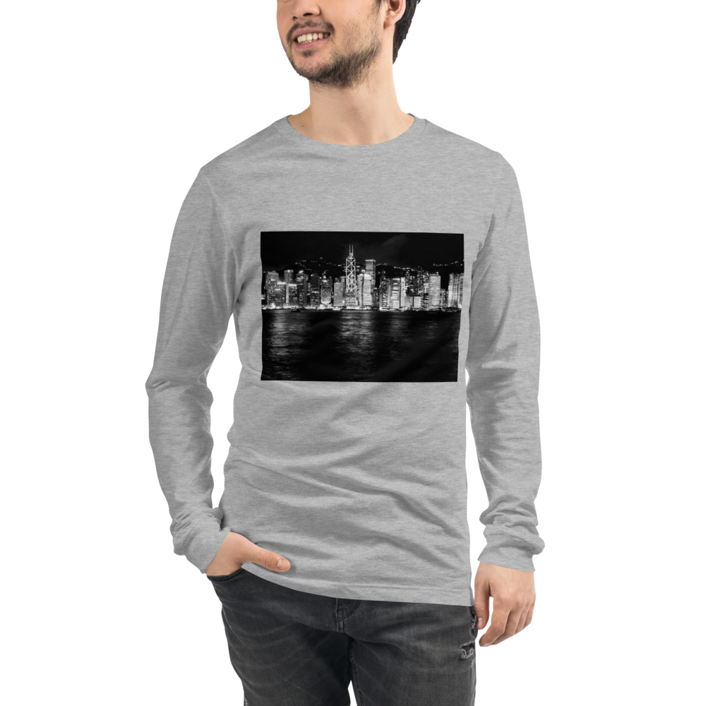 Hong Kong City Skyline Long Sleeve Tee Giclee / White / XS Printful Clothing - Tracy McCrackin Photography