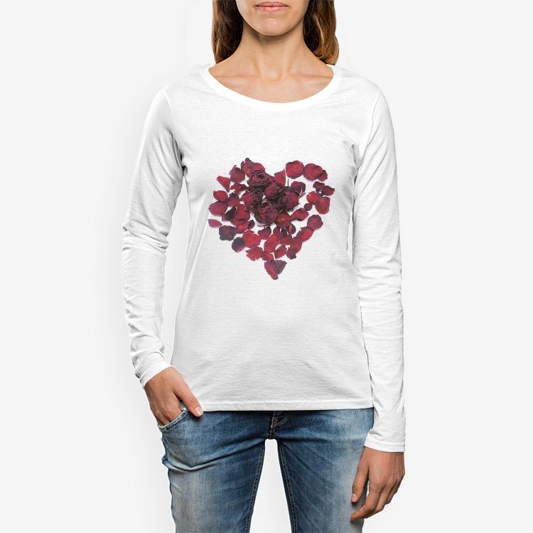 Women's Red Rose Heart Long sleeve T-shirt White / XS Printy6 Women's Long Sleeve Shirts - Tracy McCrackin Photography