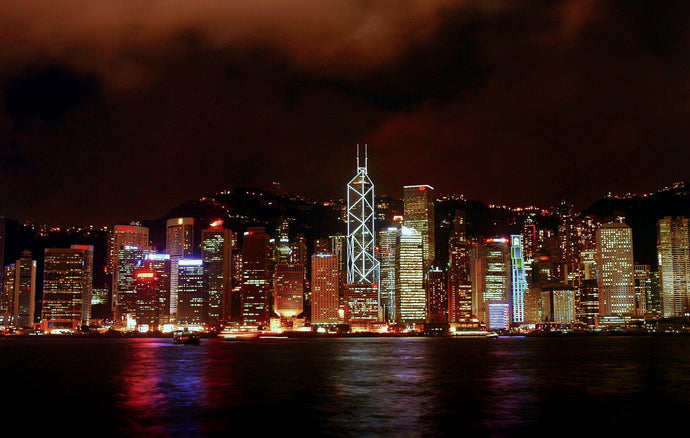 Crimson Skyline: China's Iconic Ruby Harbor at Night Tracy McCrackin Photography Wall art - Tracy McCrackin Photography