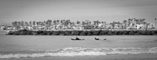 Load image into Gallery viewer, Waves and Wonders: Surfers and Cityscape of Newport Beach Giclee / B&amp;W / 24 X 6 Tracy McCrackin Photography Wall art - Tracy McCrackin Photography