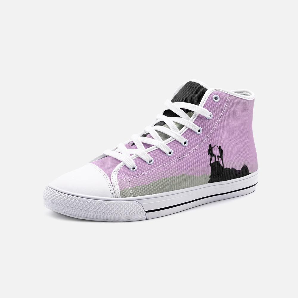 Sick SendsUnisex High Top Canvas Shoes (Pink/Grey) White / 5 Women Printy6 Shoes - Tracy McCrackin Photography