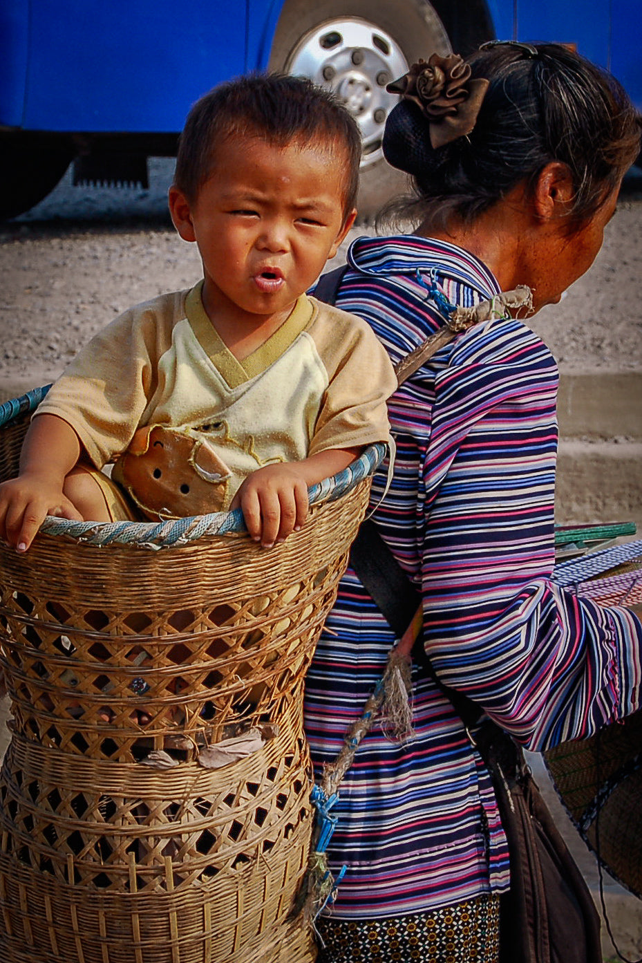 mother-and-son-wearing-basket Giclee / Colored / 5 x 7 Tracy McCrackin Photography - Tracy McCrackin Photography