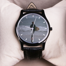 Load image into Gallery viewer, Surf’s Up - Waterproof Quartz Watch With Black Leather Band Watch Printy6 Lifestyle - Tracy McCrackin Photography